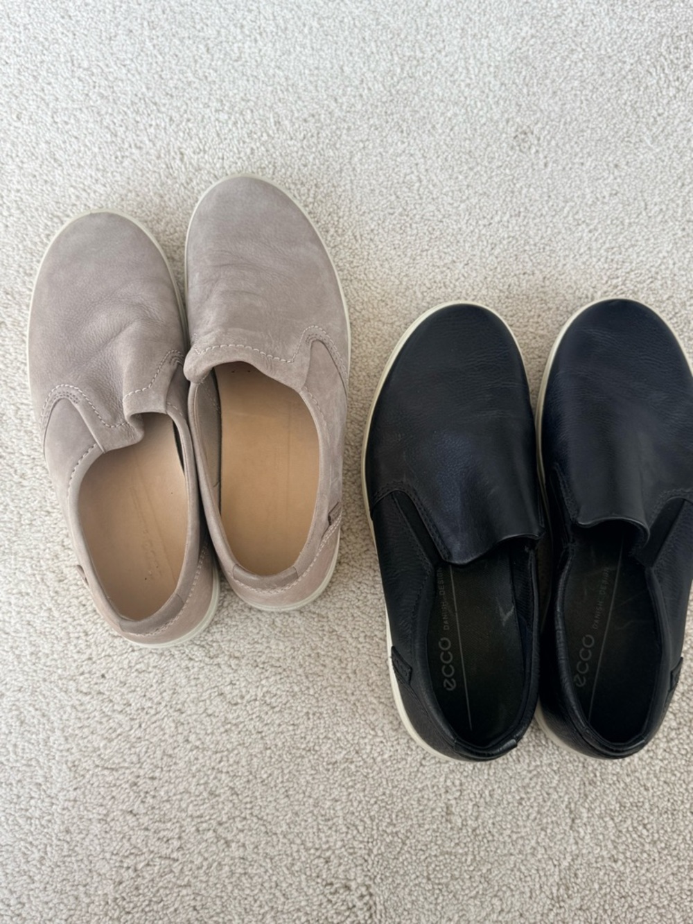 Ecco Slip-On Loafers in Black and Taupe